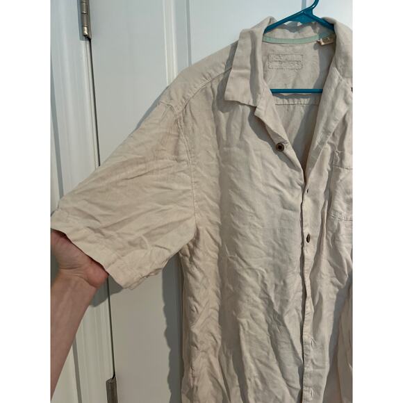 TOMMY BAHAMA button down M 100% silk cream beige - Picture 2 of 5
